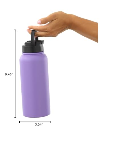 JoyJolt Triple Insulated Water Bottle with Straw Lid AND Flip Lid! 32oz Large Water Bottle, 12 Hour Hot/Cold Vacuum Insulated Stainless Steel Bottle. BPA-Free Leakproof Water Bottles - Thermos Bottle - color: Lilac Purple, size: 32 Ounces
