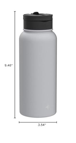 JoyJolt Triple Insulated Water Bottle with Straw Lid AND Flip Lid! 32oz Large Water Bottle, 12 Hour Hot/Cold Vacuum Insulated Stainless Steel Bottle. BPA-Free Leakproof Water Bottles - Thermos Bottle - color: Dove Grey, size: 32 Ounces