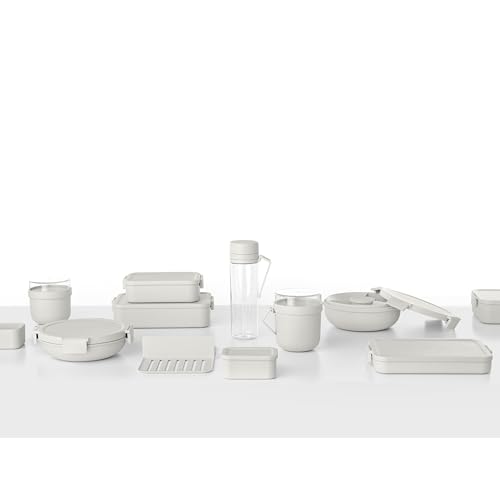 Brabantia Make & Take Bento Lunch Box (Light Gray) 2 Compartments & Lidded Pot, Lift-Out Tray Divider, BPA-Free, Airtight Snap Locks, Microwave & Freezer Safe, Travel Meal Prep Container, 68oz - color: Light Gray, style: Bento Lunch Box