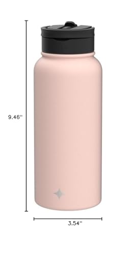 JoyJolt Triple Insulated Water Bottle with Straw Lid AND Flip Lid! 32oz, 12 Hour Hot/Cold Vacuum Insulated Stainless Steel Large Bottle. BPA-Free Leakproof Thermos Water Bottles - color: Blush Pink, size: 32 Ounces