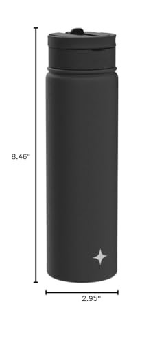 JoyJolt Triple Insulated Water Bottle with Straw Lid AND Flip Lid! 22oz Water Bottle, 12 Hour Hot/Cold Vacuum Insulated Stainless Steel Water Bottle. BPA-Free Leakproof Water Bottles - Thermos Bottle - color: Matte Black, size: 22 Ounces