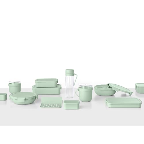 Brabantia Make & Take Bento Lunch Box (Jade Green) 2 Compartments & Lidded Pot, Lift-Out Tray Divider, BPA-Free, Airtight Snap Locks, Microwave & Freezer Safe, Travel Meal Prep Container, 68oz - color: Jade Green, style: Bento Lunch Box