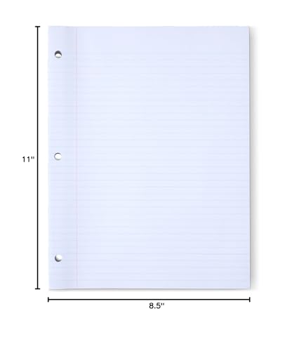 Amazon Basics Loose Leaf Paper, College Ruled Reinforced, 150 Sheets, 11" x 8.5", White, No Binding