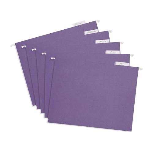 25 Blue Summit Supplies Purple Hanging File Folders - Letter Size, Durable 11pt Paper, Hanging File Folders, Purple, with Plastic Tabs and Inserts Included - color: Purple