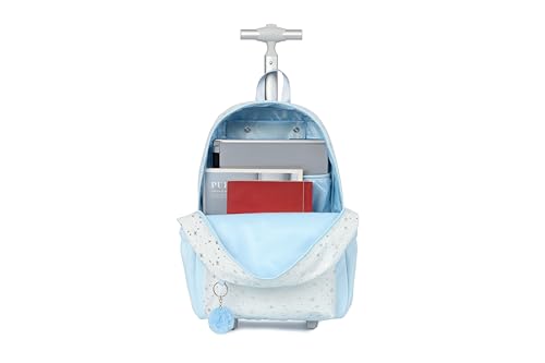 Cute travelers club blue Rolling Backpack for women with wheels Rolling cart (HEY BLUE) - color: Hey Blue