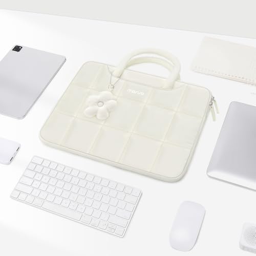MOSISO Laptop Case 13.3 inch,13-13.3 inch Puffy Laptop Sleeve Compatible with MacBook Neo 13/Air 13 13.6/Pro/Pro 14,HP Dell ASUS Lenovo,Rectangle Quilted Bag with Handle&Flower Pendant, Sand - color: Sand, size: 13.3 inch