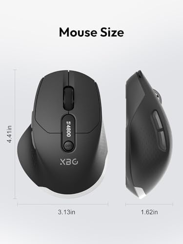 XBG B18Pro Tri-Mode Wireless Mouse with LED Display, Bluetooth 5.0/2.4G/Wired Ergonomic Mouse, 4800 DPI Silent Rechargeable Computer Mouse for Laptop, iPad, Mac, Windows, Office & Business, Black - style: B18 Pro-Black