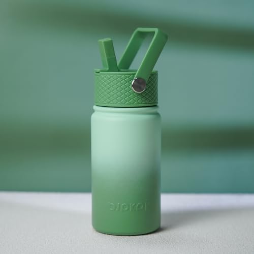 BJPKPK Insulated Water Bottle, 15oz Stainless Steel with Straw Lid | Leak Proof, BPA-Free, Vacuum Insulated, Keep Drink Cold & Hot, Metal Water Bottle for Travel, Gym, Office, Cupholder Friendly - color: Forest Green, style: N-15oz-Color Lid