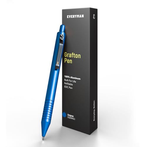 Everyman Aegean Grafton Gel Ink Pen Bundle | Premium 0.7mm Refillable Metal Pen with Comfortable Grip + 3 Black Refills | Smooth Writing EDC Pen Set for Office, Travel, Gifts & Daily Use - color: Aegean, style: Pen and Refil Set