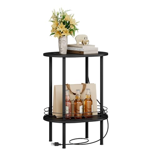 DGSANDGO Side Table with Charging Station,Side Tables Living Room,Nightstand with USB Ports and Outlets,Samll End Table for Small Space,Living Room,Bedroom, Nursery,(1PC,Black) - color: Black Power Outlets