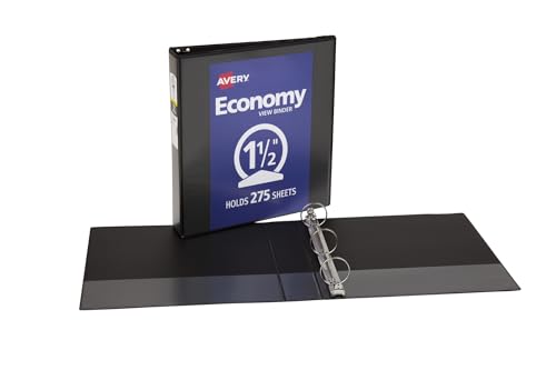 Avery Standard View 3 Ring Binder, 1.5" Round Rings, 275-Sheet Capacity, 2.1 Inch Wide Spine, 1 Black Binder, Ideal for Lightweight Organization and Occasional Referencing (05771) - size: 1 Count (Pack of 1)