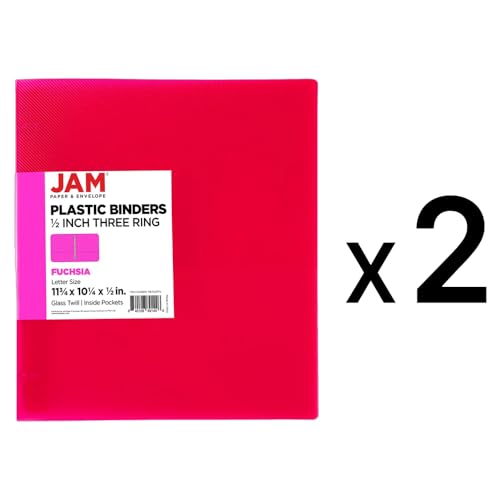 JAM PAPER Plastic 0.5 inch Binders - Fuchsia Pink 3 Ring Binders - 2/Pack - color: Pink, size: 0.5 inch (Pack of 2)