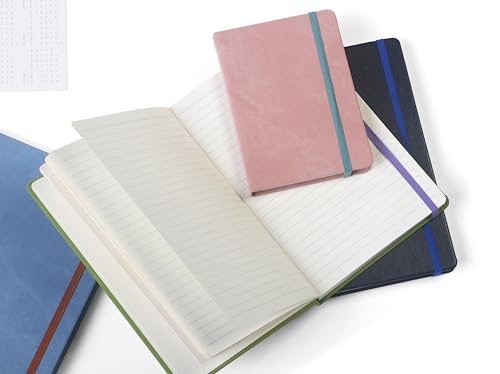 A6 Lined Hardcover Notebook, 100 GSM Paper, Rose Tan | Soft-touch Alpha3 PU cover, lay-flat sewn binding, elastic closure, compact for meetings, planning, and notes on the go - color: Rose Tan, size: A6