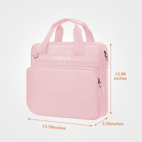 MOSISO 3 Ring Zipper Binder, 2 inch O-Ring Binder Organizer 500 Sheets Capacity Multiple Pockets Bag for Office with Handle & Shoulder Strap Compatible with 13 inch Laptop/Tablet, Pink