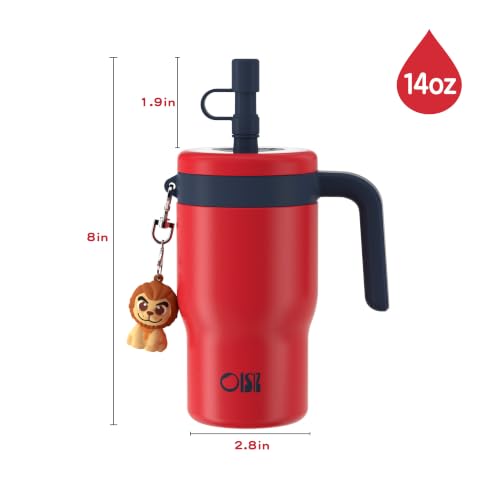 OISIZ 14oz Kids Tumbler with Straw Lid & Handle,Kids Cup with Animal Accessory for School,Kids Water Bottles with Dust-proof Cover,Leakproof Water Bottles,316 Stainless Steel,Keep Cold 24 Hours-red - color: old glory red