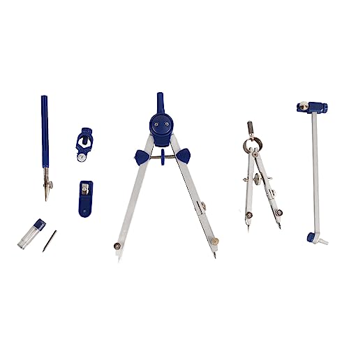 7-Piece Geometry Set with Metal Compass - Math Tools Kit for Students, Engineers, Architects with Shatterproof Case