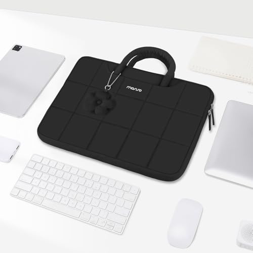 MOSISO Laptop Case 13.3 inch,13-13.3 inch Puffy Laptop Sleeve Compatible with MacBook Neo 13/Air 13 13.6/Pro/Pro 14,HP Dell ASUS Lenovo,Rectangle Quilted Bag with Handle&Flower Pendant, Black - color: Black, size: 13.3 inch