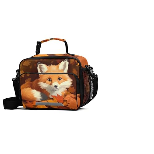 Fox Maple Leaves Kids Lunch Box Insulated Lunch Bags Cooler Tote Bag with Removable Shoulder Strap for Boy Girl Student 20848305 - color: Fox