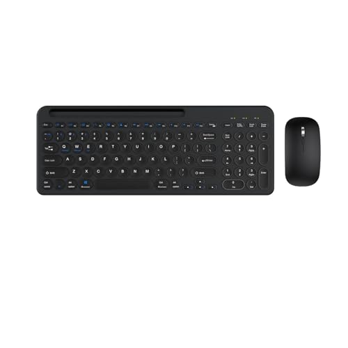 Wireless Keyboard and Mouse Combo with Phone Tablet Holder, Rechargeable Dual-Mode (Bluetooth 5.0 and 3.0 +2.4G) Multi-Device Silent Mouse for Windows, iPad, Tablet, MacOS,iOS,Android(Black) - color: Black
