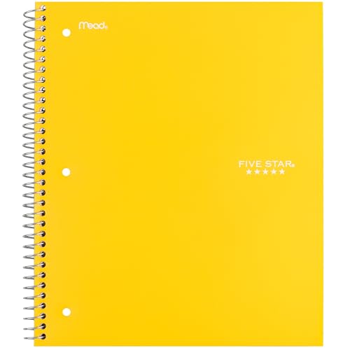 Five Star Spiral Notebook + Study App, 5 Subject, Wide Ruled Paper, 8" x 10-1/2", 200 Sheets, Fights Ink Bleed, Water Resistant Cover, Harvest Yellow (73469) - color: Yellow, size: 8" x 10.5" (Pack of 1)
