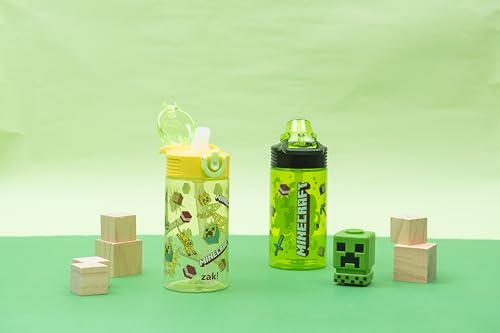 Zak Designs Minecraft Sage Kids Water Bottle For School or Travel, 16oz Durable Plastic Water Bottle With Straw, Handle, and Leak-Proof, Pop-Up Spout Cover, 2-Pack Set (Creeper) - color: Minecraft (Creeper)