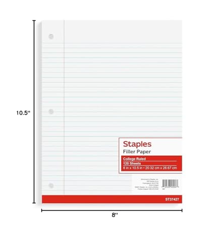 STAPLES College Ruled Filler Paper, 8” x 10.5”, White, 360/Carton - style: 360 Pack