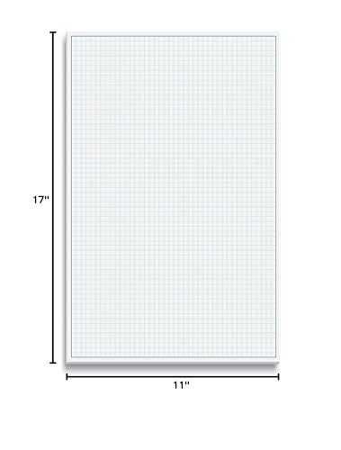 Graph Paper Pad, 17" x 11", 50 Sheets, Blue Line Border, Blueprint Paper, Double Sided, White, 4x4 Blue Quad Rule, Easy Tear Sheets, Grid Paper, Graph Paper by Better Office Products - size: 11 x 17-inch