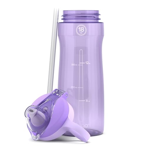 Pogo Plastic Water Bottle with Soft Straw Lid and Carry Handle, BPA Free, Dishwasher Safe, 18oz, Lilac - color: Lilac