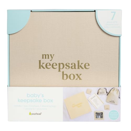 Pearhead My Keepsake Box, Baby Milestone Keepsakes | Linen Wrapped Family Heirloom Storage Box, Complete Baby Organizer Set, 10" x 10" - color: My Keepsake Box