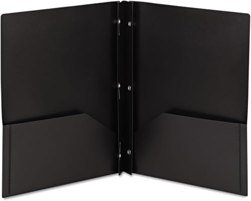Smead Poly Two-Pocket Folder, Three-Hole Punch Prong Fasteners, Letter Size, Black, 3 per Pack (87725) - color: Black