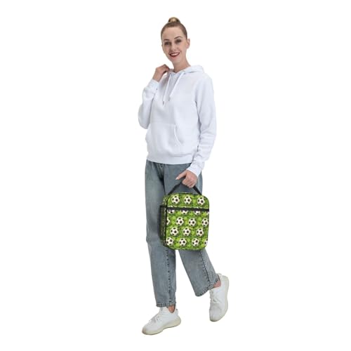 Soccer Lunch Box for Kids Aldults, Ball Sport Style Reusable Thermal Insulation Cooler Tote Bags, Grass Football Print Insulated Bag for Student, School Picnic Camping Travel, Gifts - color: Soccer01