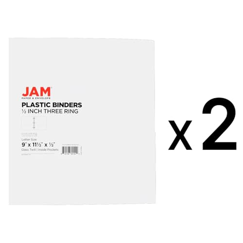 JAM PAPER Plastic 0.5 inch Binders - White 3 Ring Binders - 2/Pack - color: White, size: 0.5 inch (Pack of 2)