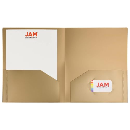 JAM PAPER Heavy Duty Plastic 2 Pocket Extra Tough School Folders - Gold - 3/Pack - color: Gold, size: 3 Per Pack