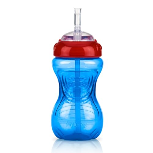 Nuby No-Spill Sippy Cup with Flex Straw - (3-Pack) 10-Ounce Bottles - Sippy Cups for Toddlers 12+ Months - Neutral Color Training Cups for Toddlers - color: Blue, Green & Yellow