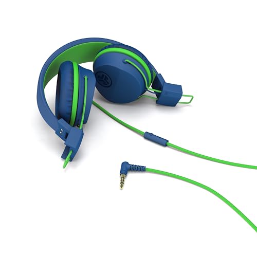 JLab JBuddies Studio Kids on-Ear Wired Headphones with mic, Volume Limiter, Folding, Adjustable, Noise Isolation, Blue/Green - color: Blue/Green, size: Headphones