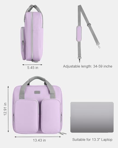 3 Inch Zipper Binder 3 Ring with Sturdy Shoulder Strap & Multi-Pocket, Binder with Zipper Holds Up to 700 Sheets for Office School, Compatible with 13” MacBook Laptop ipad(Purple) - color: Purple