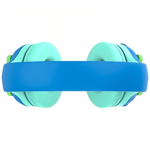 Riwbox CB-7S Kids Wireless Headphones,with Safe Volume Control 74/85/95dB,LED Glow Lights,50H Playtime,Bluetooth V5.3,Built-in Mic, TF Card Slot,for Travel/School/Phone/Laptop(Blue&Green) - color: Blue&Green