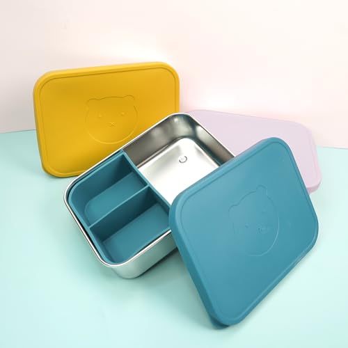 Stainless Steel Bento Box for Kids Adults, Toddler Lunch Box Containers with Silicone Lid,Removable 3 Compartment Design,Leakproof Snack Container, BPA Free, Dishwasher Safe-(1200ml,Dark Green) - color: Dark Green