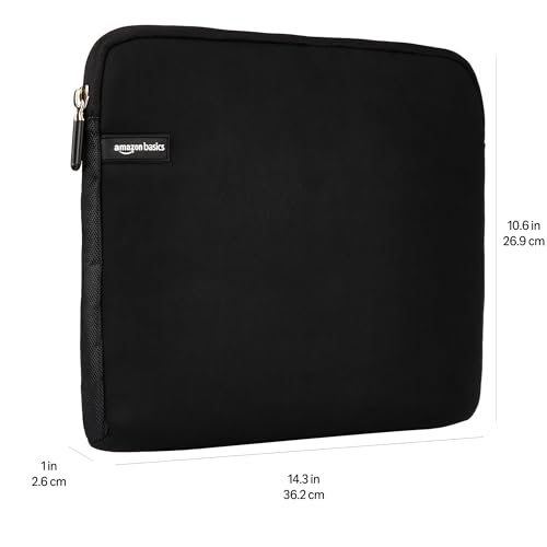 Amazon Basics 14 inch Laptop Sleeve, Protective Case with Zipper for MacBook Pro, MacBook Air, Surface, Dell, HP, Lenovo - Black - size: 14 Inch