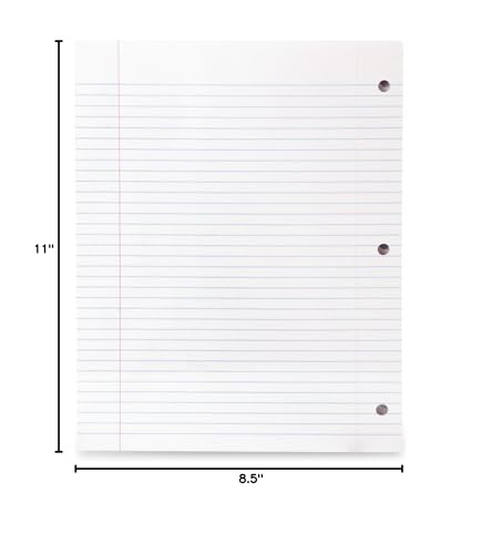 Mintra Office Filler Paper (College Ruled, 600 Sheets (6pks of 100)) - for 3-Ring Binder, Notepaper, Loose leaf filler paper, punched, bulk pack - color: College Ruled, size: 600 Sheets (6pks of 100)