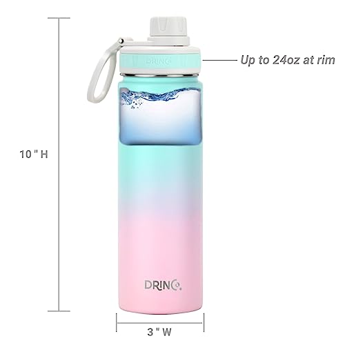 DRINCO Stainless Steel Water Bottle Spout Lid Vacuum Insulated Double Wall Water Bottle Wide Mouth (40oz 32oz 22oz 18oz 14oz) Leak Proof Keeps Cold or Hot (22 oz, 22oz Macaron) - color: 22oz Macaron, size: 22 Ounces