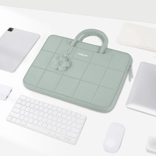 MOSISO Laptop Case 13.3 inch,13-13.3 inch Puffy Laptop Sleeve Compatible with MacBook Neo 13/Air 13 13.6/Pro/Pro 14,HP Dell ASUS Lenovo,Rectangle Quilted Bag with Handle&Flower Pendant, Antique Green - color: Antique Green, size: 13.3 inch