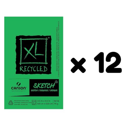 Canson XL Series Recycled Sketch Pad, 3.5" x 5.5", Top Bound, 50 lb. (74gsm), 100 Sheets/Pad, Case of 12 Pads, 1200 Sheets Total - size: 3.5" x 5.5" (Pack of 12)