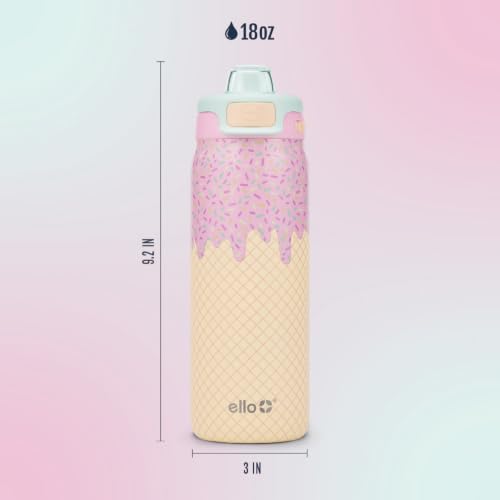 Ello Kids Pop & Fill 18oz Stainless Steel Water Bottle with Quick Fill Technology, Double-Wall Vacuum Insulation, Leak Proof Locking Lid, Sip & Chug, BPA Free, Gifts for Girls Boys, A La Mode - color: A La Mode, size: 18 Ounces