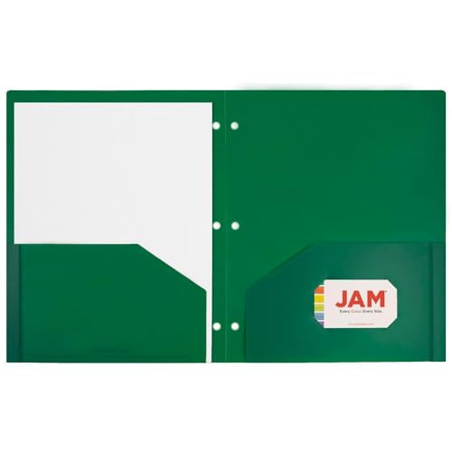 JAM PAPER Heavy Duty Plastic 3 Hole Punch Pocket Folders - Extra Tough School Folders - Green - 3/Pack - color: Green, size: 3 Per Pack