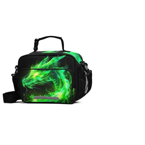 Green Flame Dragon Kids Lunch Box Insulated Lunch Bags Cooler Tote Bag with Removable Shoulder Strap for Boy Girl Student 20856151 - color: Green Dragon