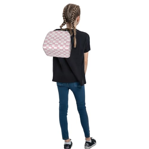 Lunch Bag Pink Check Bow Pattern Insulated Lunch Box Cooler Tote for Adults Student Boys Girls Women Men Work Office School Picnic Beach Reusable Lunchbox Over 3 Years Old - color: B0361