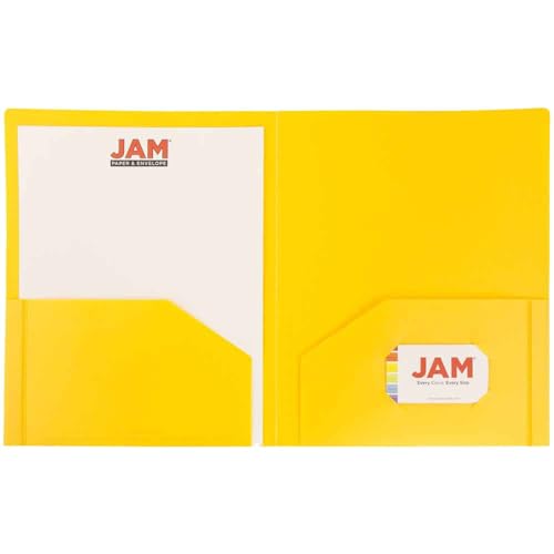 JAM PAPER Heavy Duty Plastic 2 Pocket Extra Tough School Folders - Yellow - 3/Pack - color: Yellow, size: 3 Per Pack