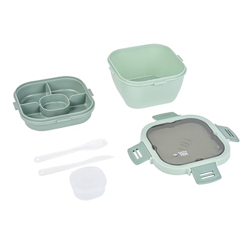 Restaurantware-Bento Tek 57.5 Ounce Bento Box, 1 Reusable Lunch Container - With Fork And Knife, Does Not Contain BPA, Green Plastic Reusable Lunch Box, Microwavable, Dishwashable - size: 1 Count, style: 58 oz - Green