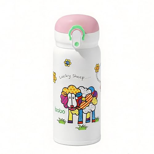 Kids Insulated Water Bottle with Straw & Direct Sip, BPA-Free Stainless Steel, Leak-Proof Cartoon Animal Design, Perfect for Toddlers at School or Outdoors (Pink, 12oz) - color: Pink